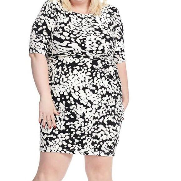 London Times black and white gather detail sheath dress Size 16W - Picture 1 of 5